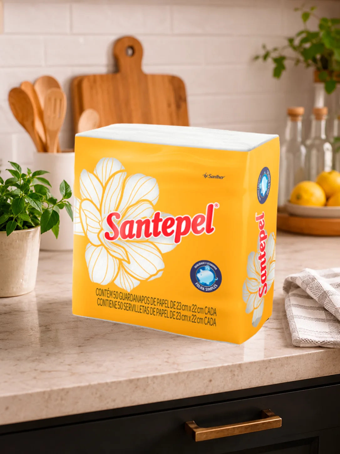Guardanapo Folha Simples Santepel 23x22 cm – Pacote com 50 Unidades