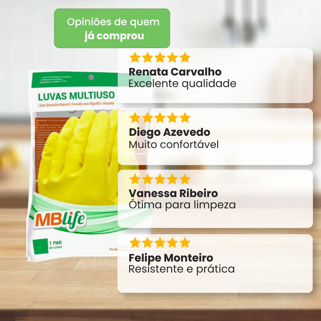 Luva de Látex Amarela M sem Pó MB Life