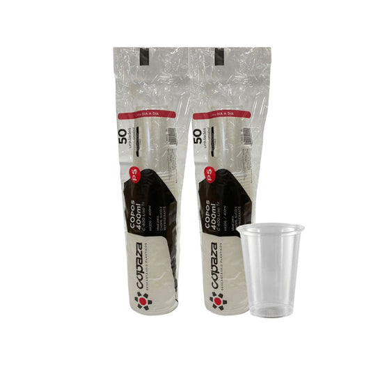 2 Pacotes de Copo 400ml Liso Translúcido Strong ABNT 2002 Copaza com 50 unidades - e - dona