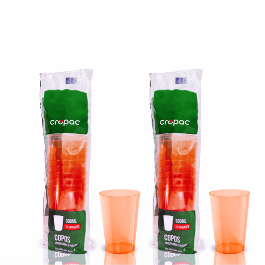 2 Pacotes de Copo Acrílico 300ml Laranja Neon Cropac 10 un - e - dona