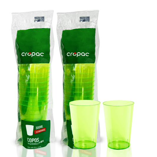 2 Pacotes de Copo Acrílico de 300ml Verde Neon Cropac c/ 10 un - e - dona