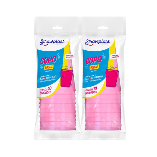 2 Pacotes de Copo Acrílico Rosa Bebê 200ml Strawplast com 10 unidades - e - dona