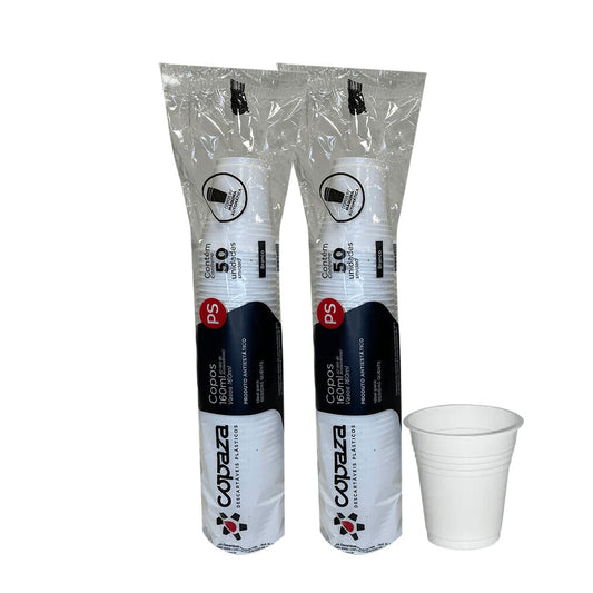 2 Pacotes de Copo de 160ml branco Antiestático PS Copaza com 50 unidades para Máquinas de Café - e - dona