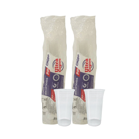 2 Pacotes de Copo de 330ml Liso Transparente PP Ultra Copos Replast com 50 unidades - e - dona