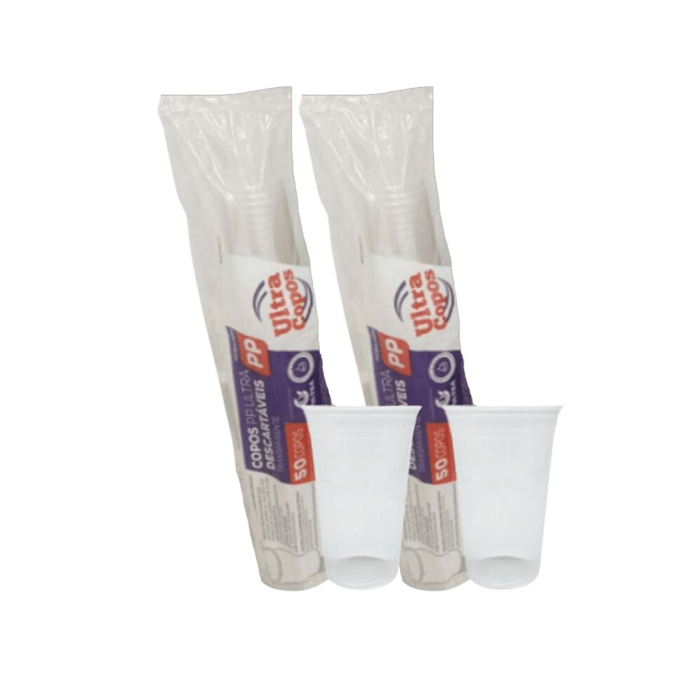 2 Pacotes de Copo de 400ml PP Transparente Liso Ultra Copos Replast com 50 unidades - e - dona
