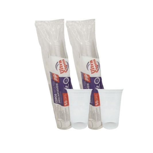 2 Pacotes de Copo de 400ml PP Transparente Liso Ultra Copos Replast com 50 unidades - e - dona