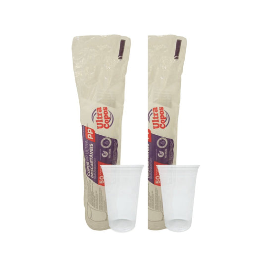2 Pacotes de Copo de 440ml Liso Transparente PP Ultra Copos Replast com 50 unidades - e - dona