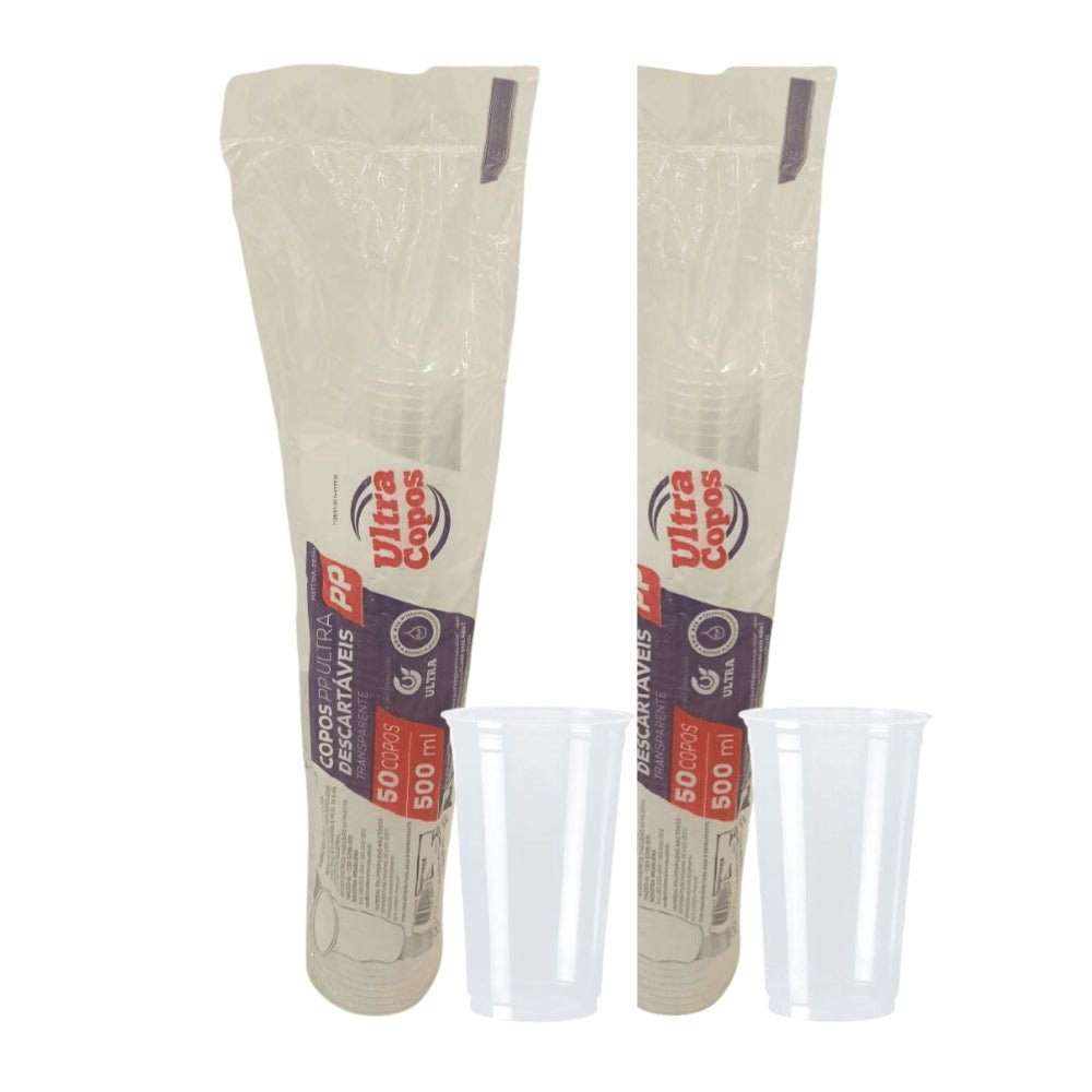 2 Pacotes de Copo de 500ml Transparente Liso PP Ultra com 50 unidades - e - dona