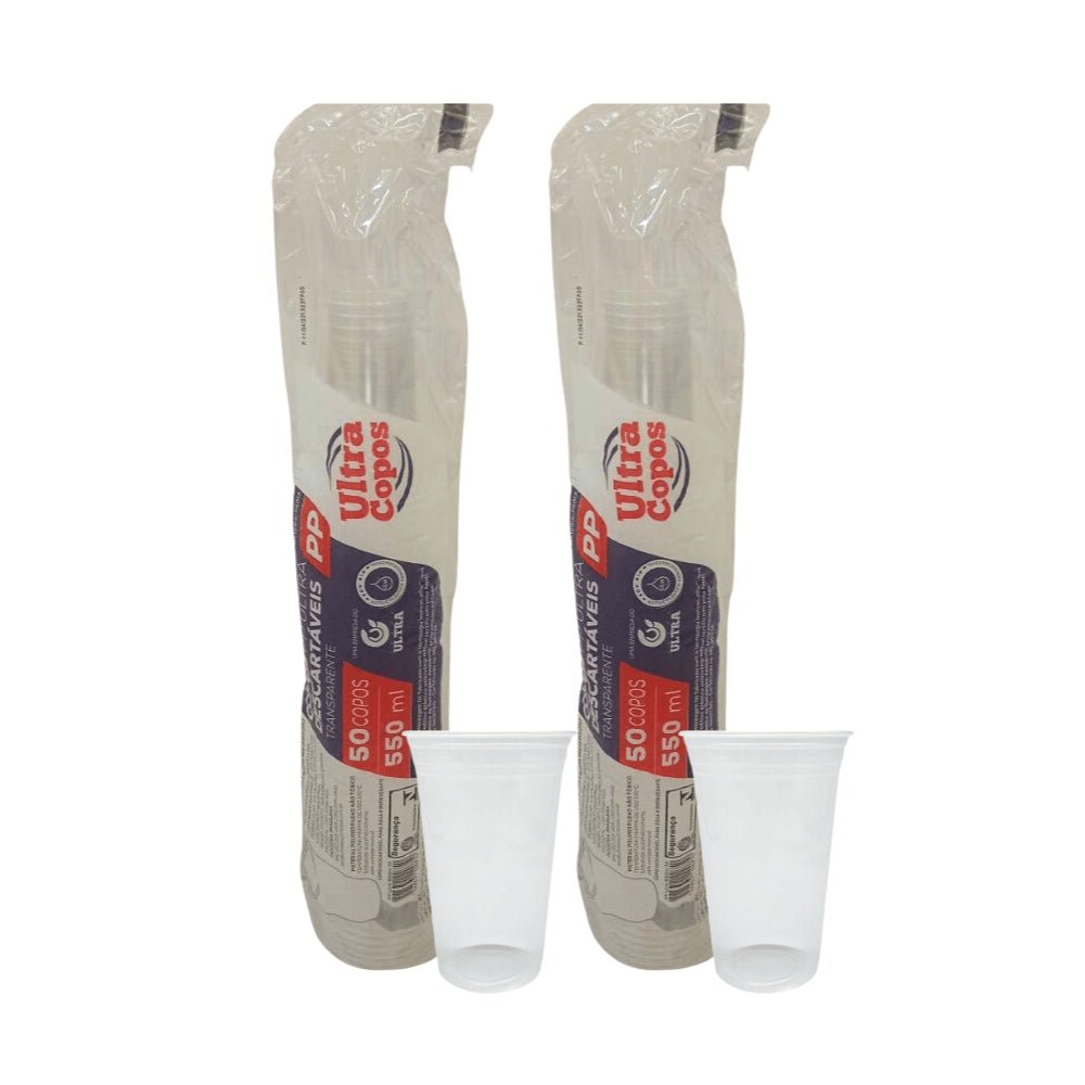 2 Pacotes de Copo de 550ml Liso Transparente PP Ultra Copos Replast com 50 unidades - e - dona