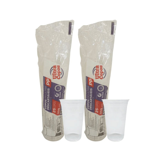 2 Pacotes de Copo de 770ml Transparente Liso PP Ultra Copos Replast com 25 unidades - e - dona