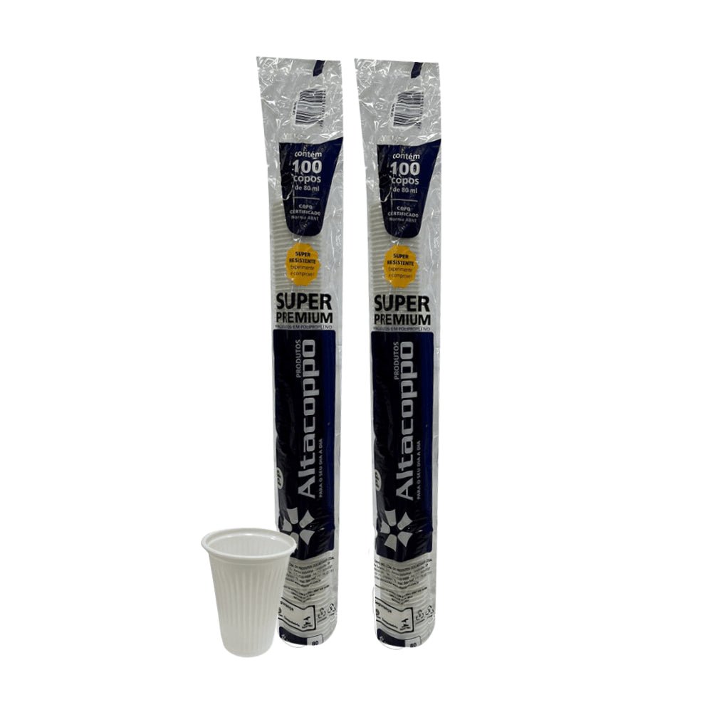 2 Pacotes de Copo de 80ml branco PP Altacoppo com 100 unidades - e - dona