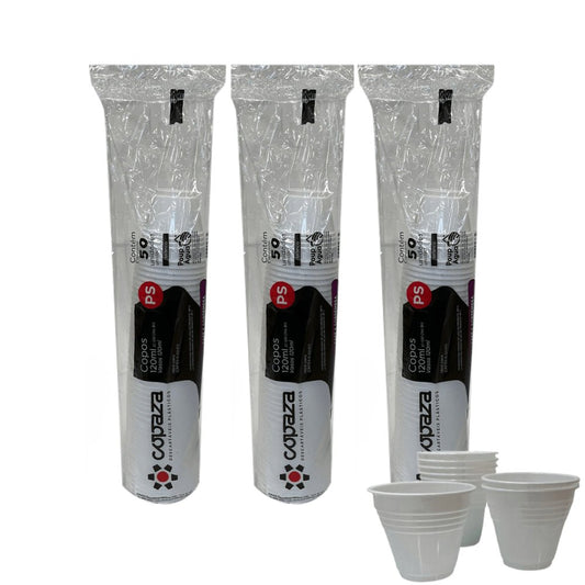 3 Pacotes de Copo de 120ml Branco Chic Copaza com 50 unidades - e - dona