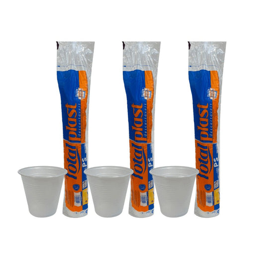 3 Pacotes de Copo de 150ml Branco PS Totalplast com 100 unidades - e - dona