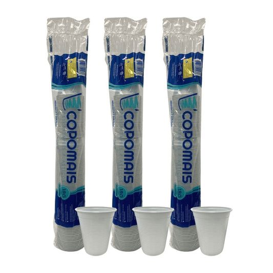 3 Pacotes de Copo de 180ml Branco ABNT 2012 PS Copomais com 100 unidades - e - dona