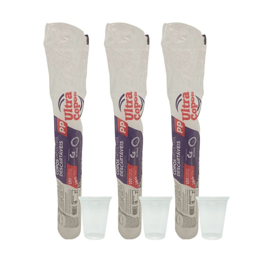 3 Pacotes de Copo de 180mlTransparente PP Ultra com 100 unidades - e - dona