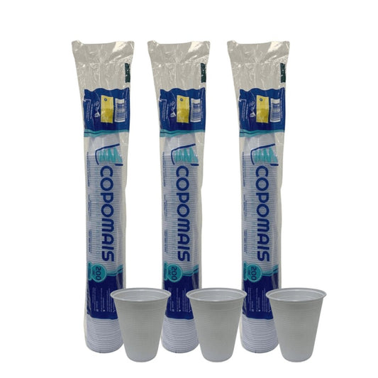 3 Pacotes de Copo de 200ml Branco PS ABNT 2012 Copomais com 100 unidades - e - dona