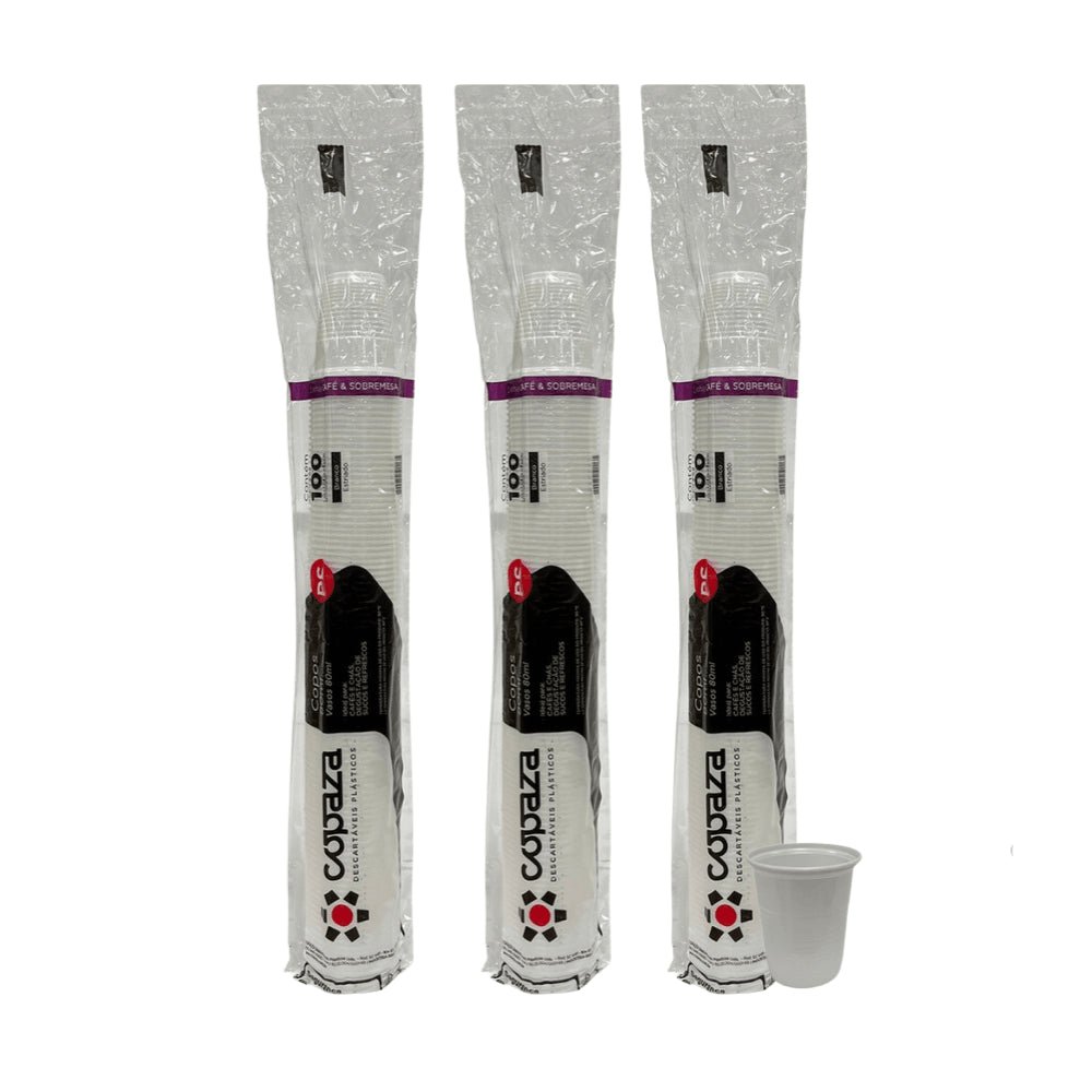 3 Pacotes de Copo de 80ml branco ABNT 2002 Copaza com 100 unidades - e - dona