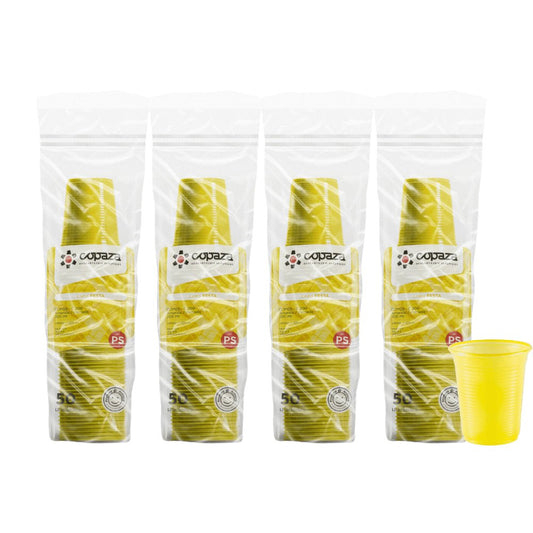 4 pacotes de Copo de 200ml Amarelo estriado PS Copaza com 50 unidades - e - dona