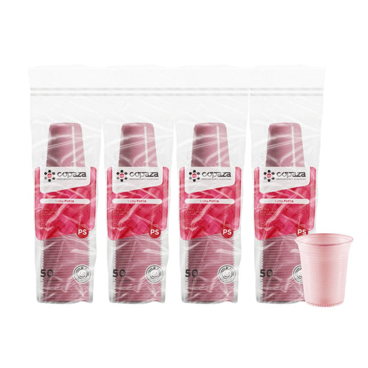 4 pacotes de Copo de 200ml Rosa estriado PS Copaza com 50 unidades - e - dona