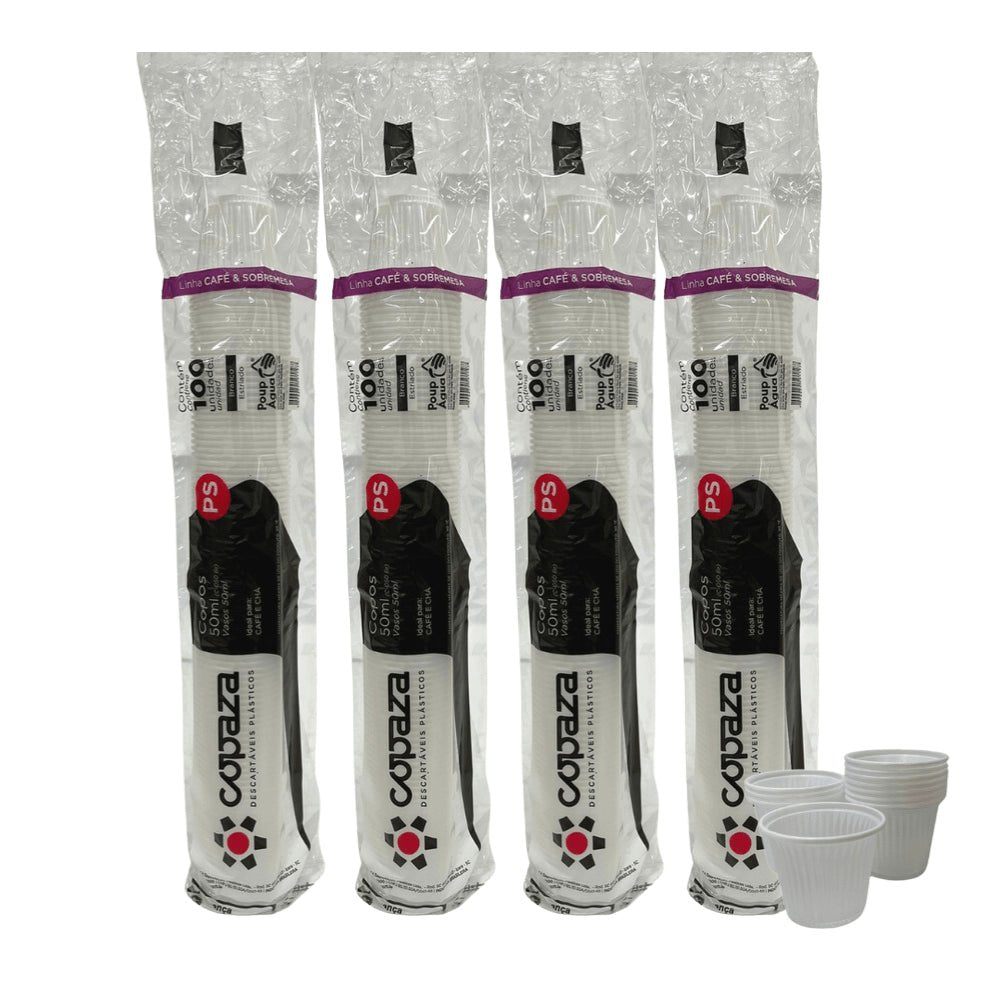 4 Pacotes de Copo de 50ml Branco Copaza ABNT 2002 com 100 unidades - e - dona