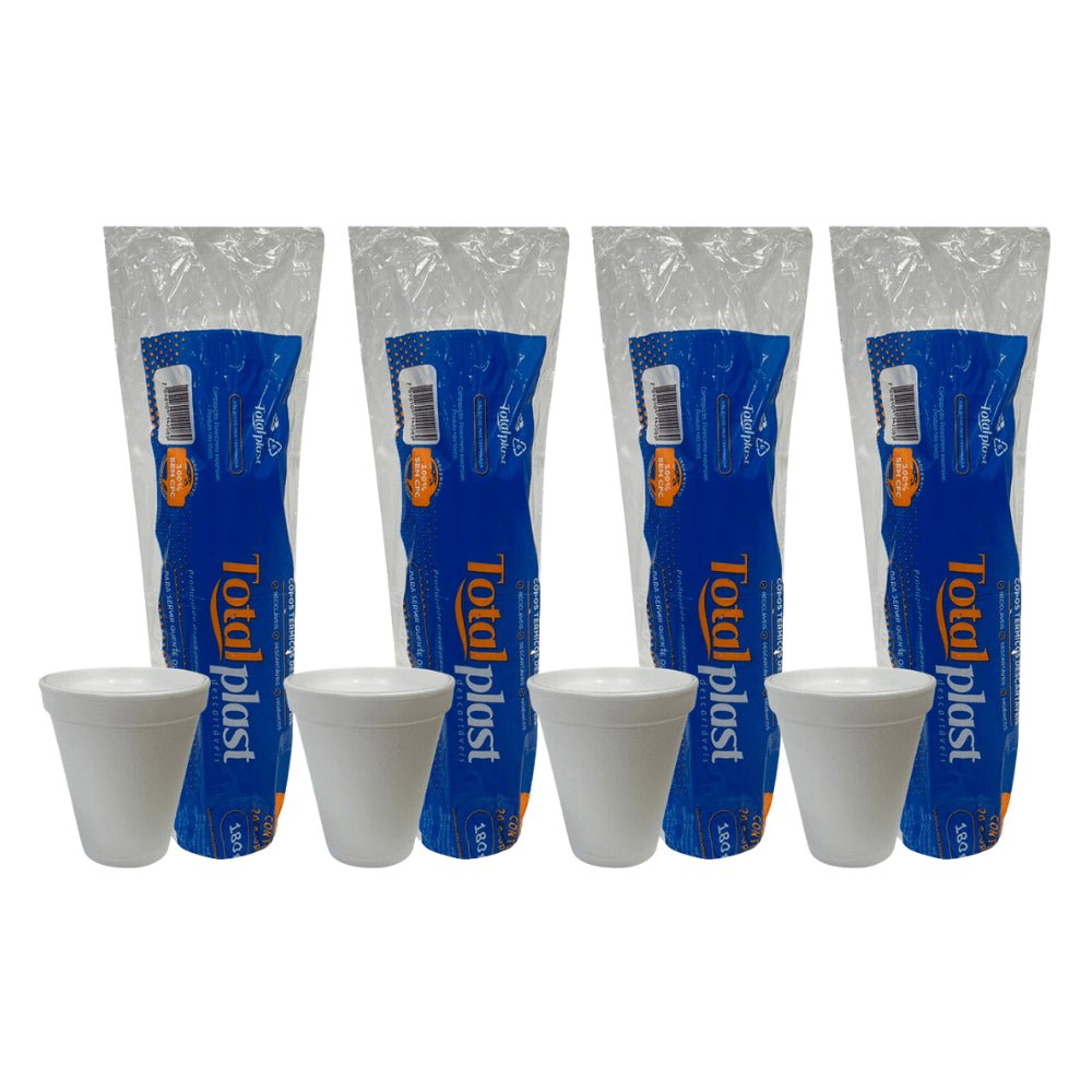 4 Pacotes de Copo de Isopor 180ml Totalplast com 20 unidades - e - dona