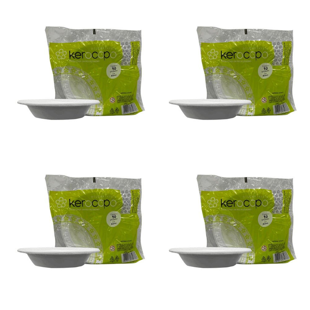 4 Pacotes de Prato Fundo 21cm Branco para Refeição Kerocopo com 10 unidades - e - dona