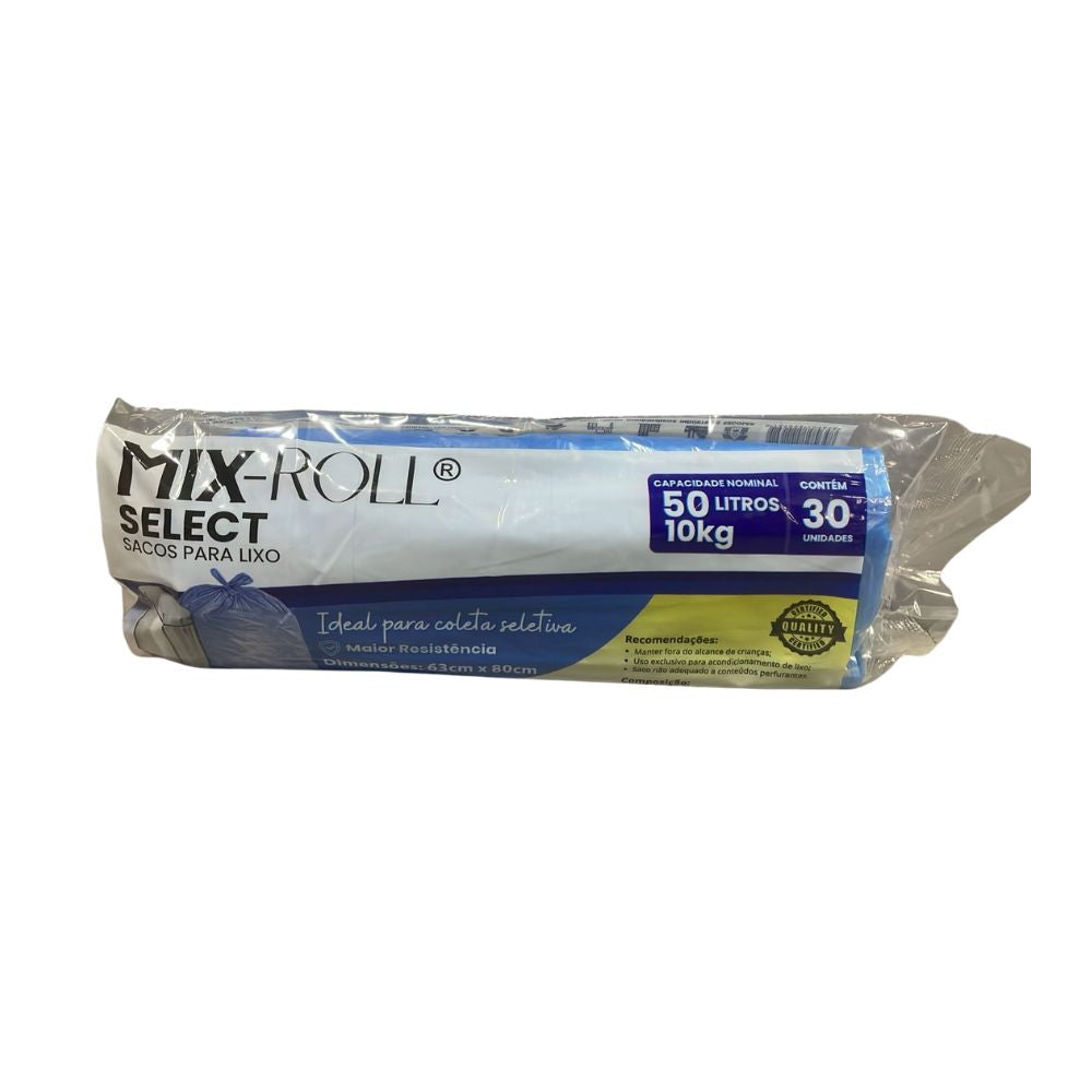 Saco para Lixo Novalix 50L Azul Rolo com 30 Unidades