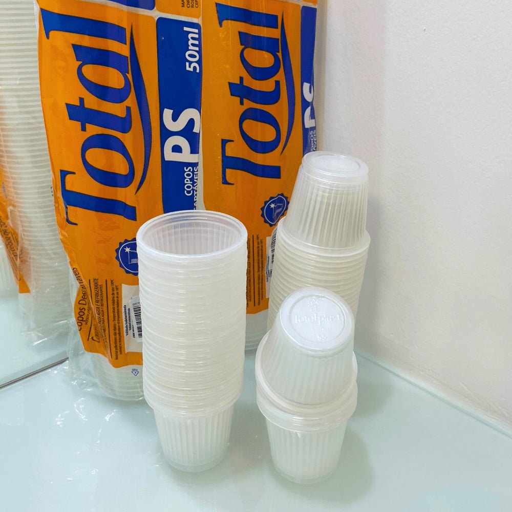 5 Pacotes de Copo de 50ml Transparente PS Totalplast com 100 unidades - e - dona