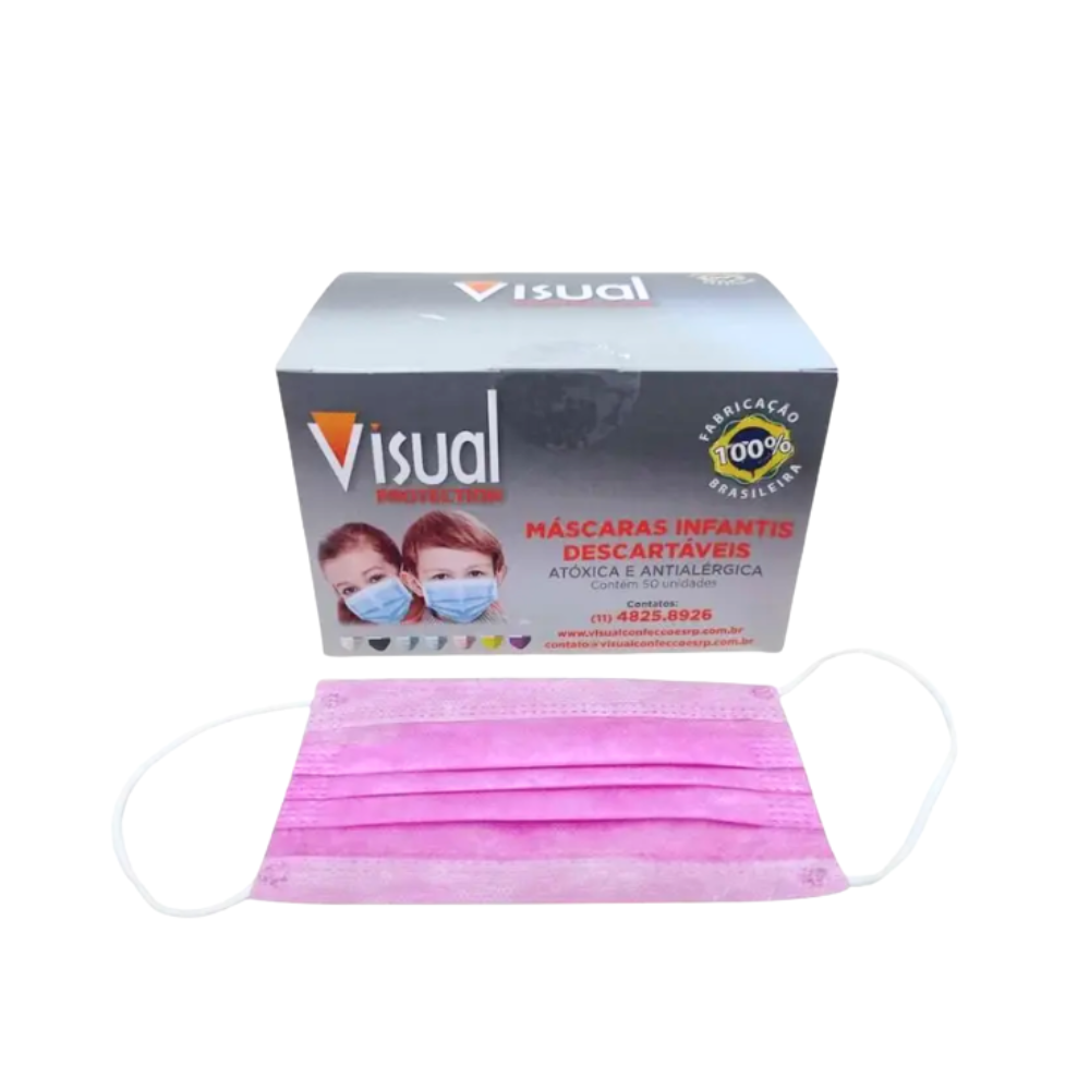 Máscara Descartável Tripla Rosa Infantil Visual - 25 unidades