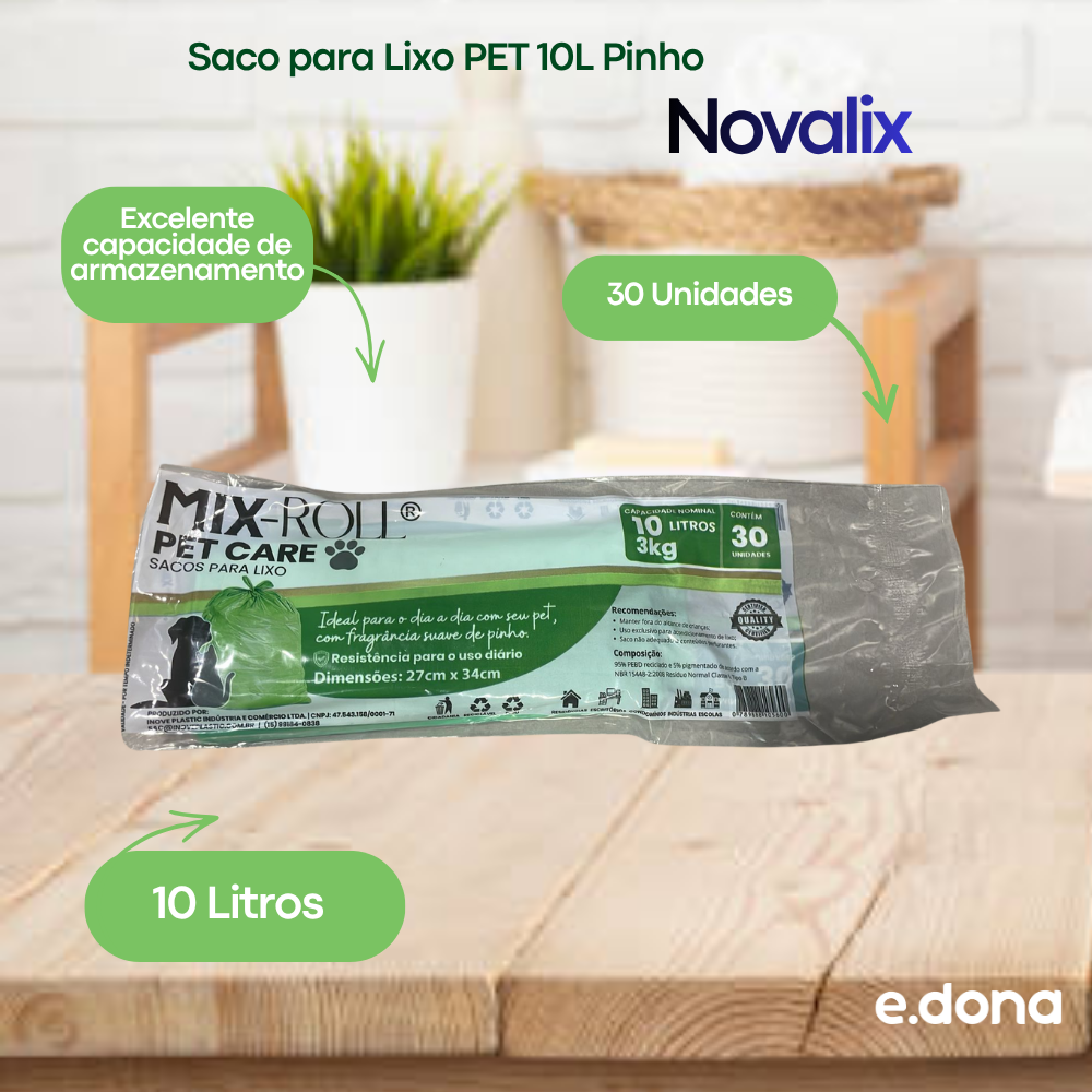 Saco para Lixo PET Rolo com 30 Unidades Pinho Novalix