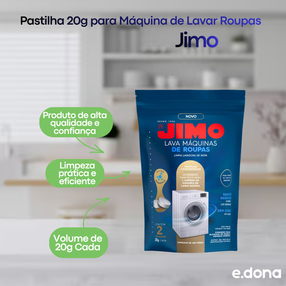 Pastilha 20g para Máquina de Lavar Roupas com 2 Unidades - Jimo