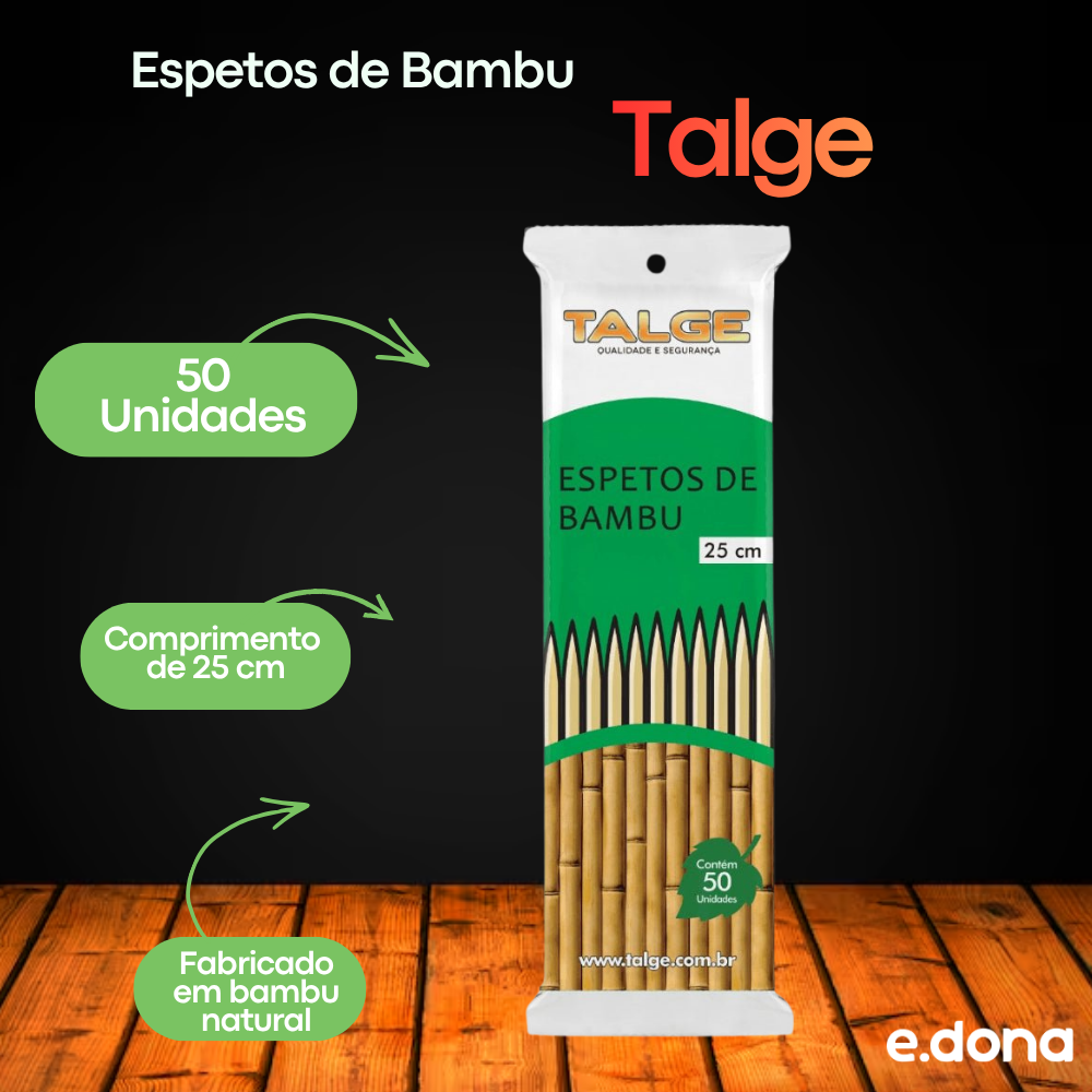Espeto de Bambu 25cm para Churrasco com 50 unidades Talge