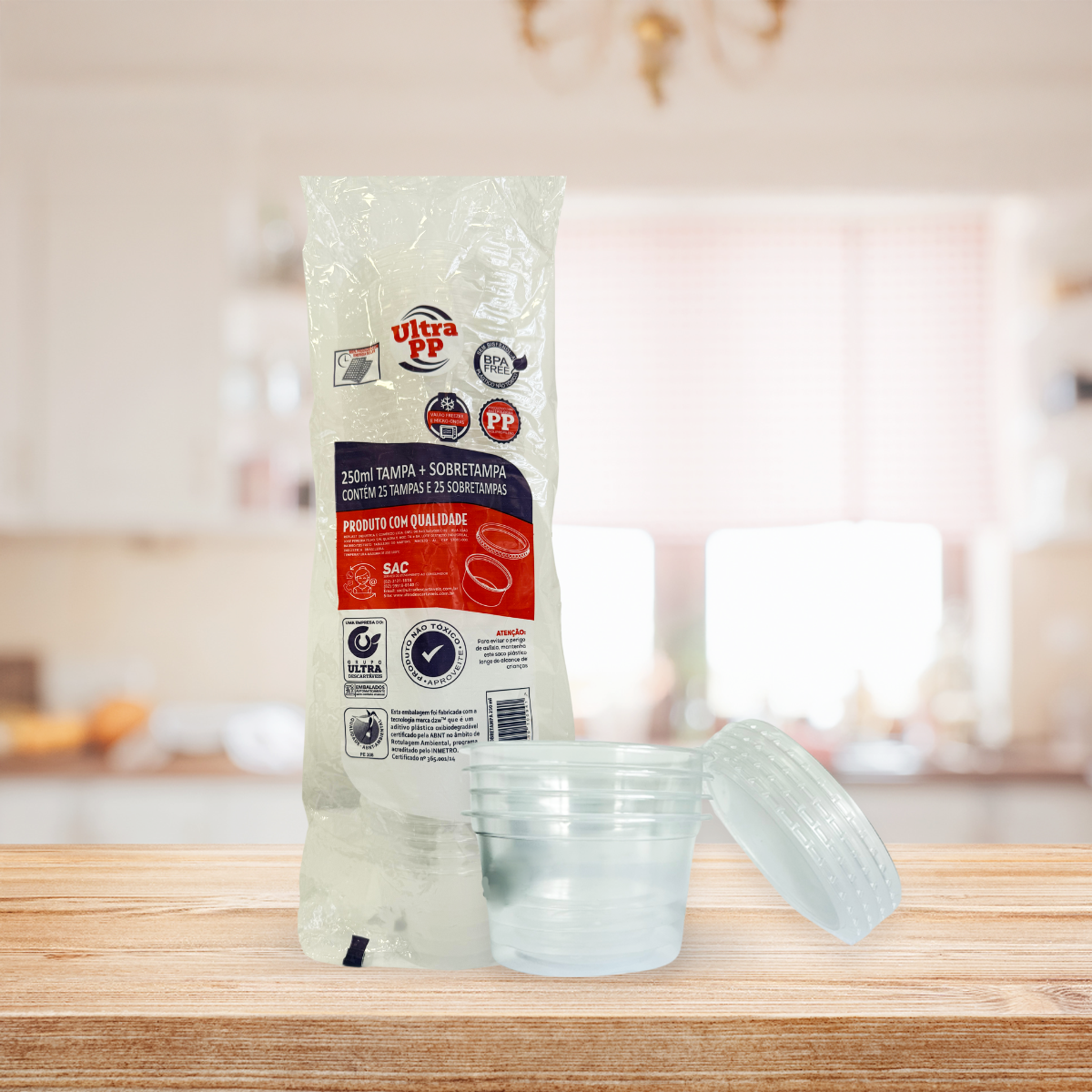 Pote de 250ml com tampa Transparente PP Ultratherm com 500 unidades