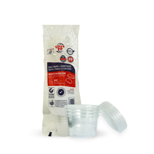 Pote de 250ml com tampa Transparente PP Ultratherm com 500 unidades