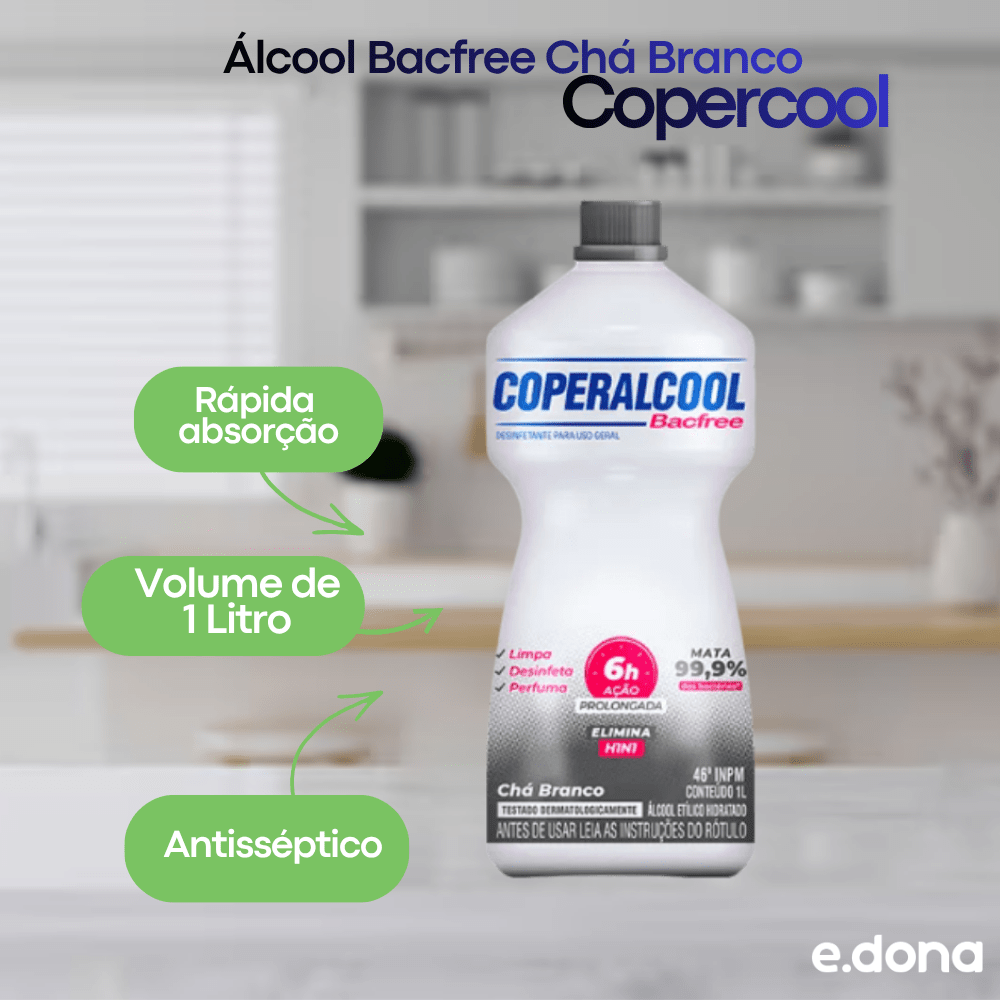 Álcool Copercool Bacfree Chá Branco 1L - e - dona