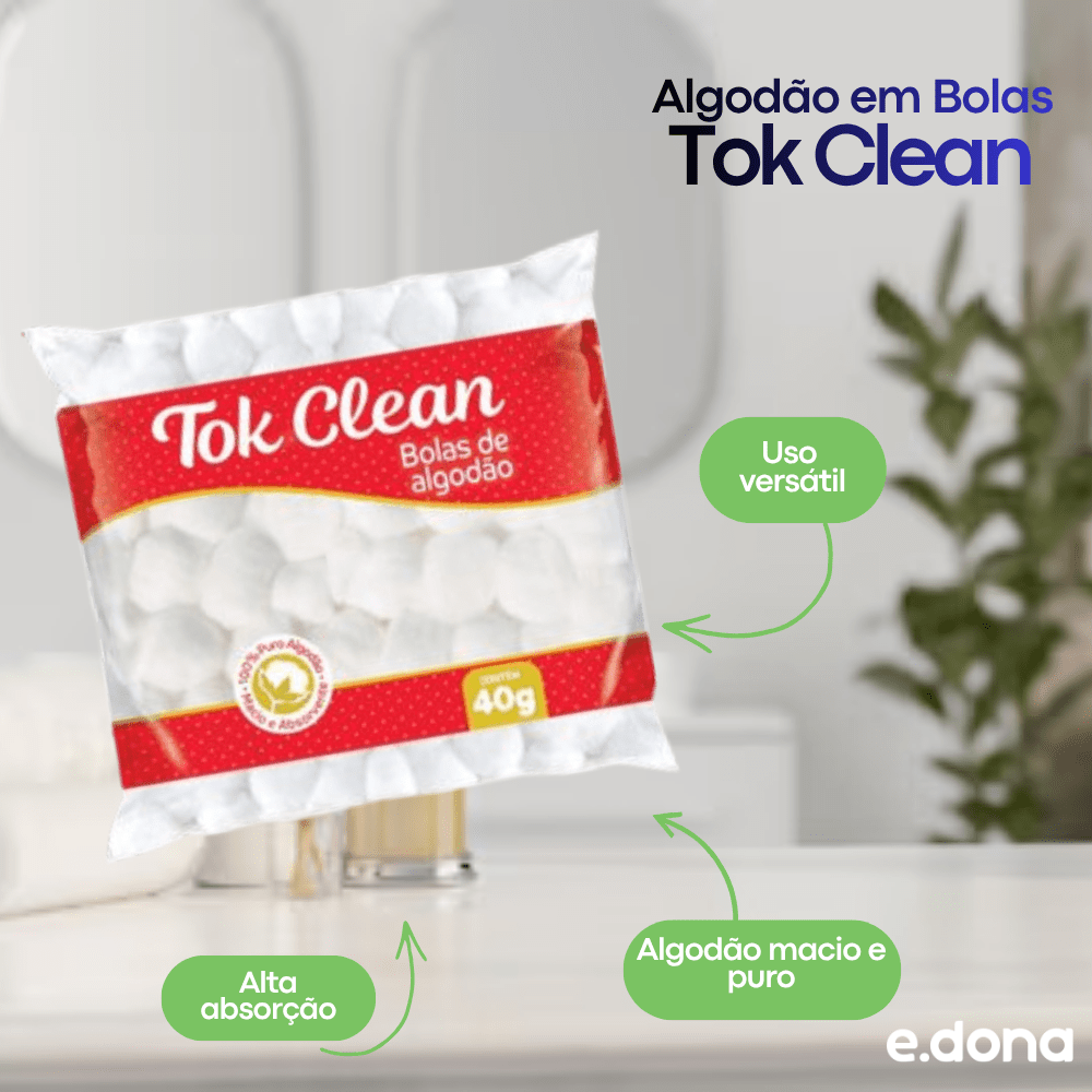Algodão em Bolas 40g Tok Clean - e - dona
