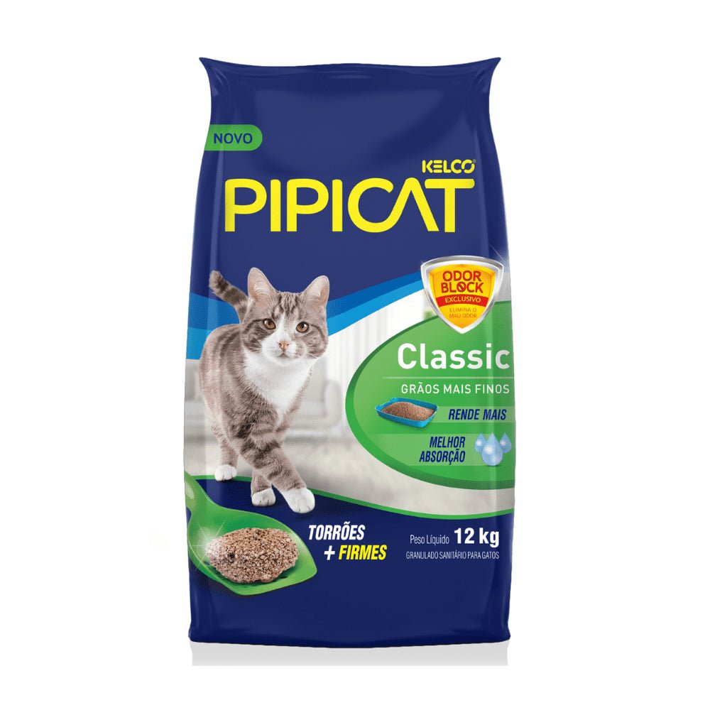 Areia Higiênica Sanitária para Gatos Classic Pipicat 12kg - e - dona