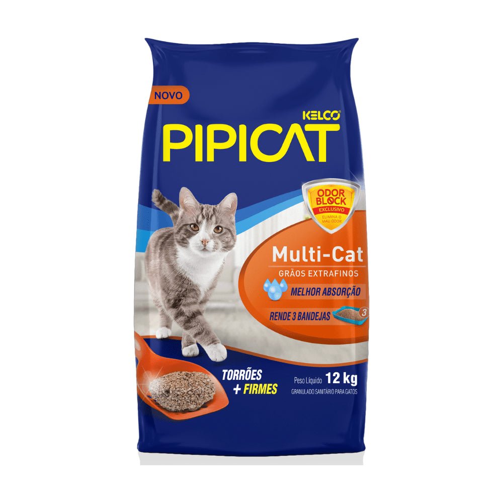 Areia Higiênica Sanitária para Gatos Multicat Pipicat 12kg - e - dona
