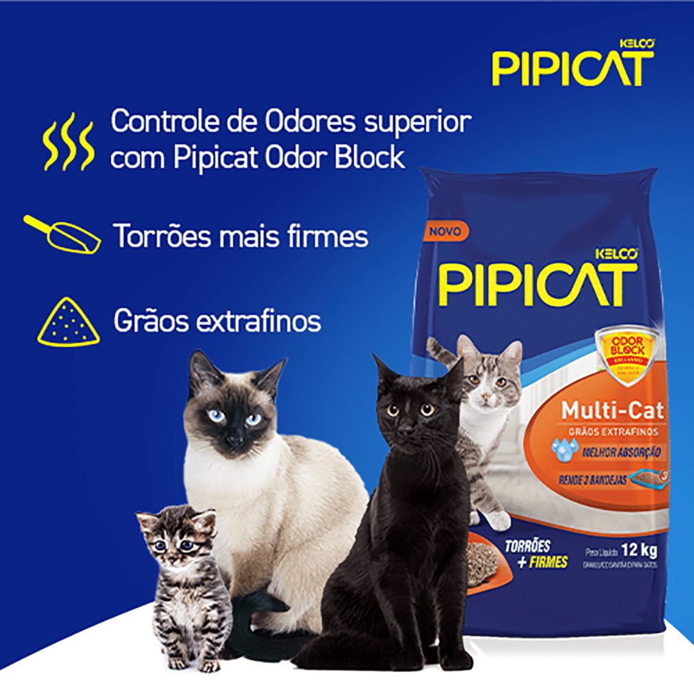 Areia Higiênica Sanitária para Gatos Multicat Pipicat 12kg - e - dona