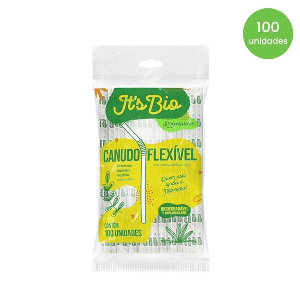 Canudo Bio Flexível sachê Strawplast com 100 unidades - e - dona