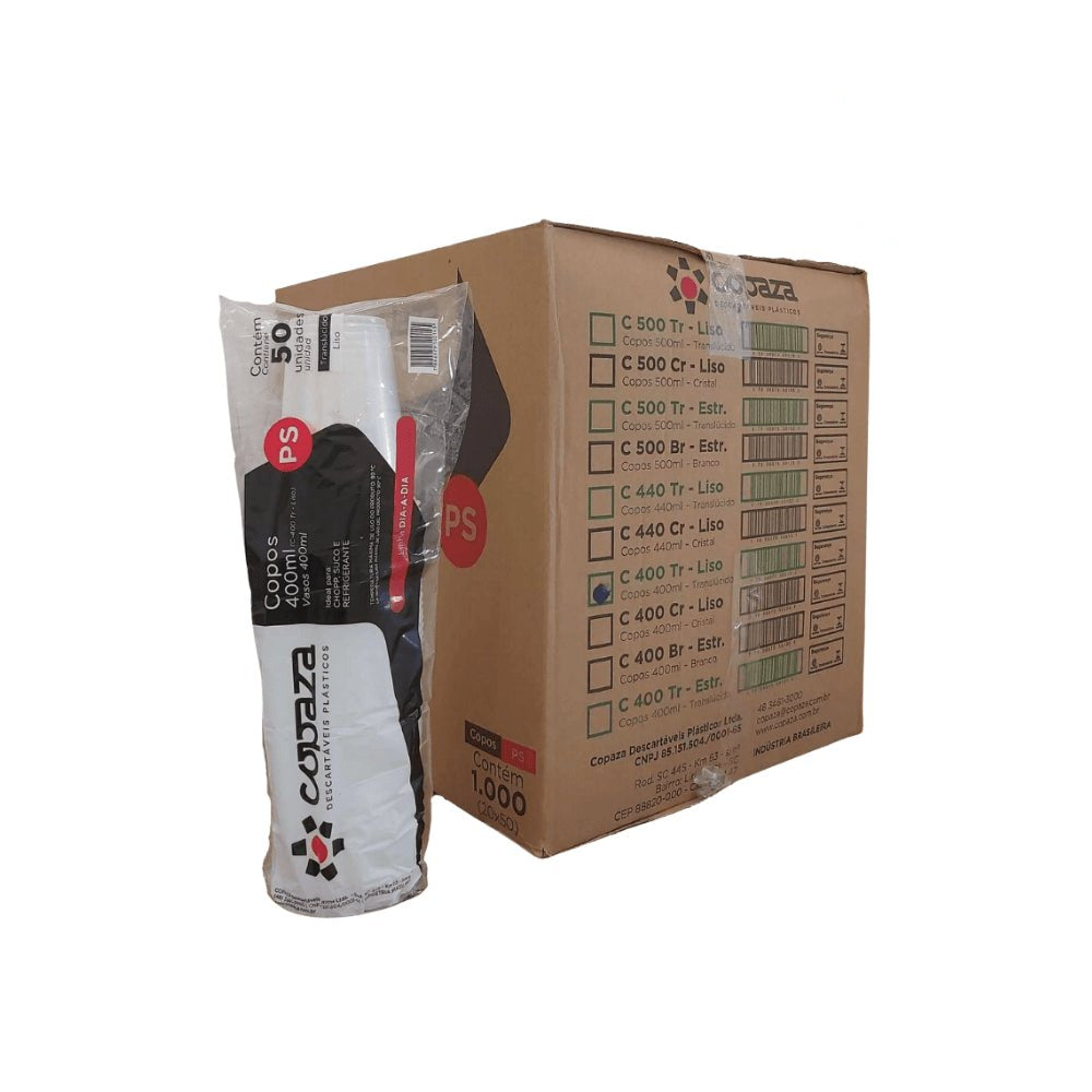 Copo 400ml Liso Translúcido Strong ABNT 2002 Copaza com 1.000 unidades - e - dona