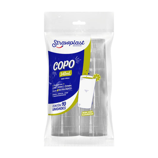 Copo Acrílico Cristal 340ml Strawplast com 10 unidades - e - dona