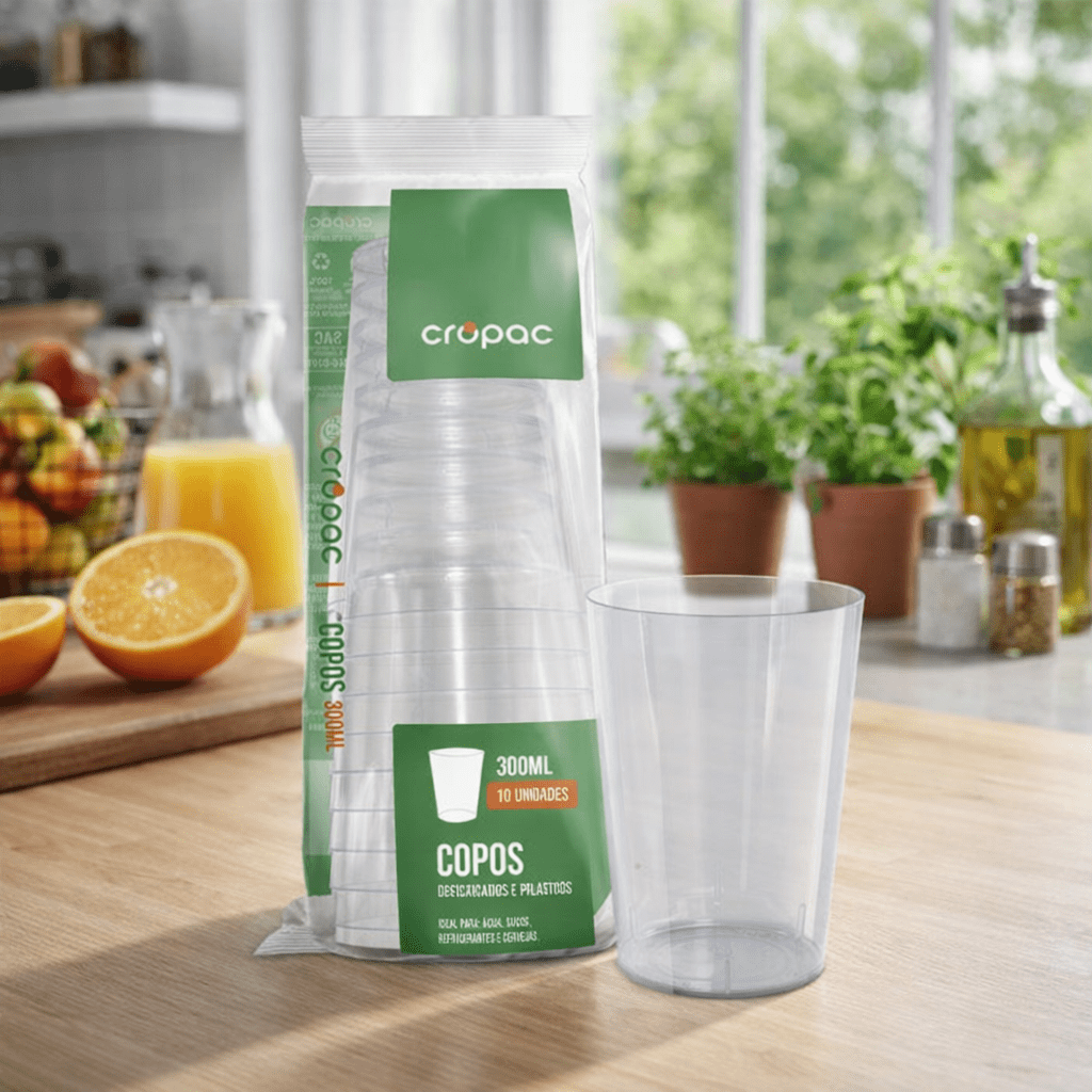 Copo Acrílico Descartável Cristal 300ml com 10 Unidades Cropac - e - dona