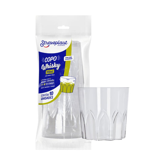 Copo Acrílico para Whisky Cristal 300ml Strawplast com 10 unidades - e - dona