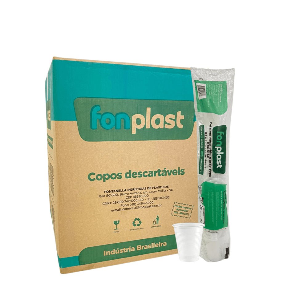 Copo de 180ml Transparente ABNT Fonplast com 2.500 unidades - e - dona