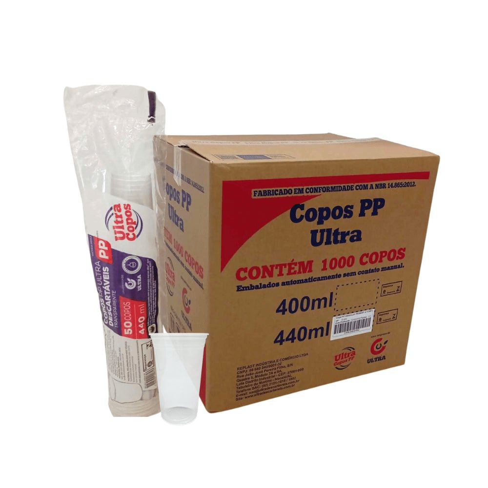 Copo de 440ml Liso Transparente PP Ultra Copos Replast com 1.000 unidades - e - dona