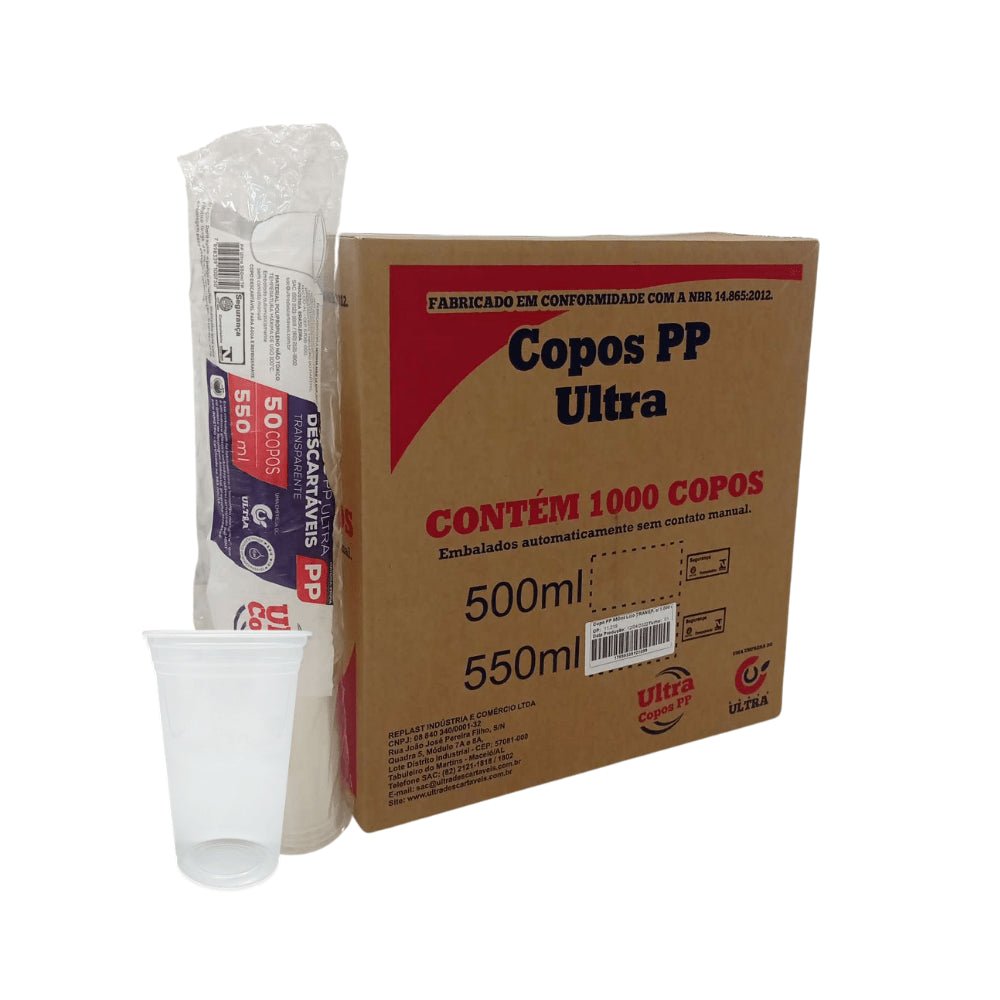Copo de 550ml Liso Transparente PP Ultra Copos Replast com 1.000 unidades - e - dona