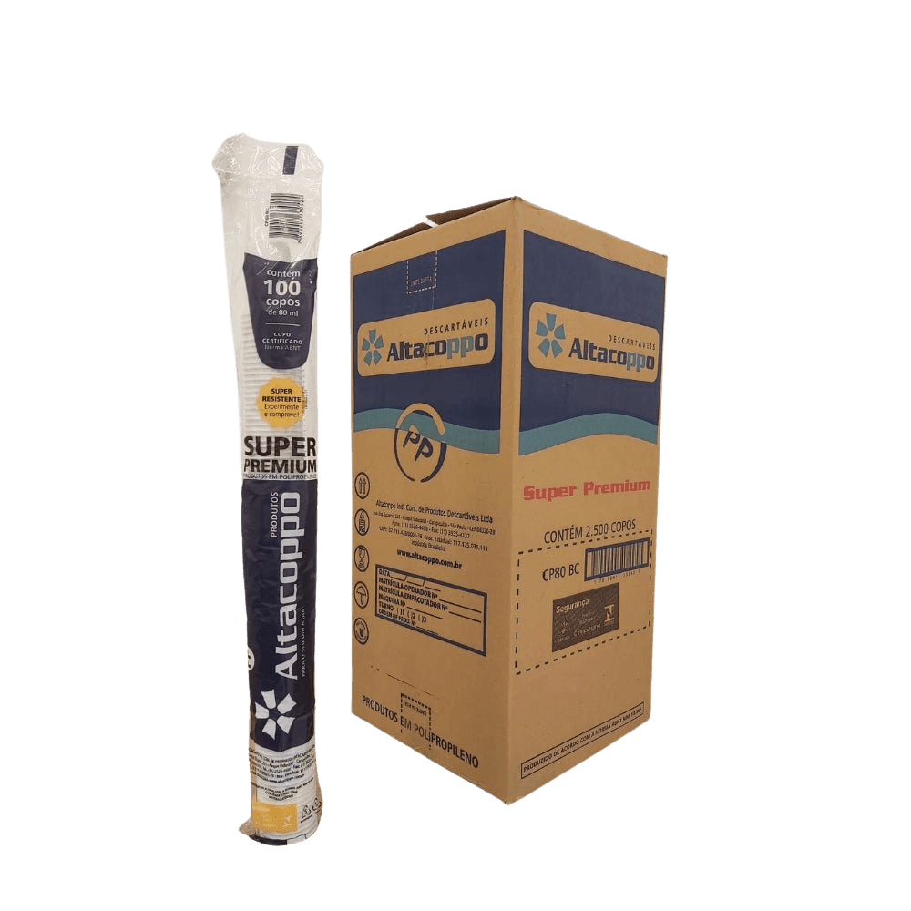 Copo de 80ml branco PP Altacoppo com 2.500 unidades - e - dona