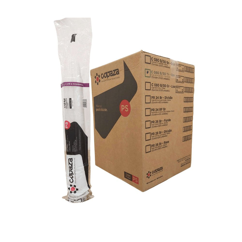 Copo de 80ml Translúcido Boca 6 Copaza com 3.000 unidades ideal para café - e - dona