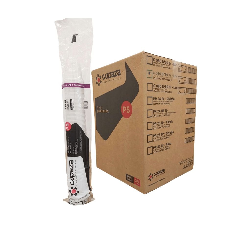 Copo de 80ml Translúcido Boca 6 Copaza com 3.000 unidades ideal para café - e - dona